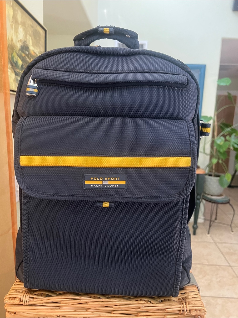 Ralph Lauren Polo Sport Black and Yellow Men’s Backpack. Size 17x12x8 inches.